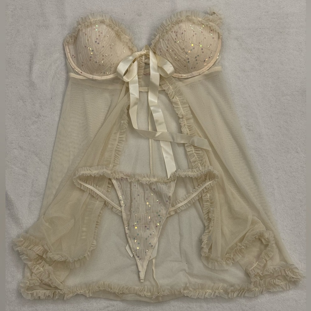 Vintage 2010 Victoria’s Secret Sheer Babydoll Set M Dream Angels Bridal Lingerie
